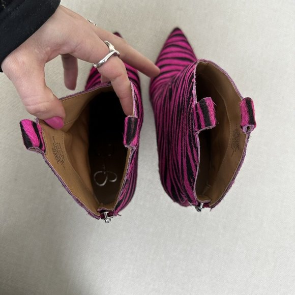 Jessica Simpson Zebra Stiletto Heels Hot Pink Black Booty Boots Women's 8.5 - Picture 7 of 12
